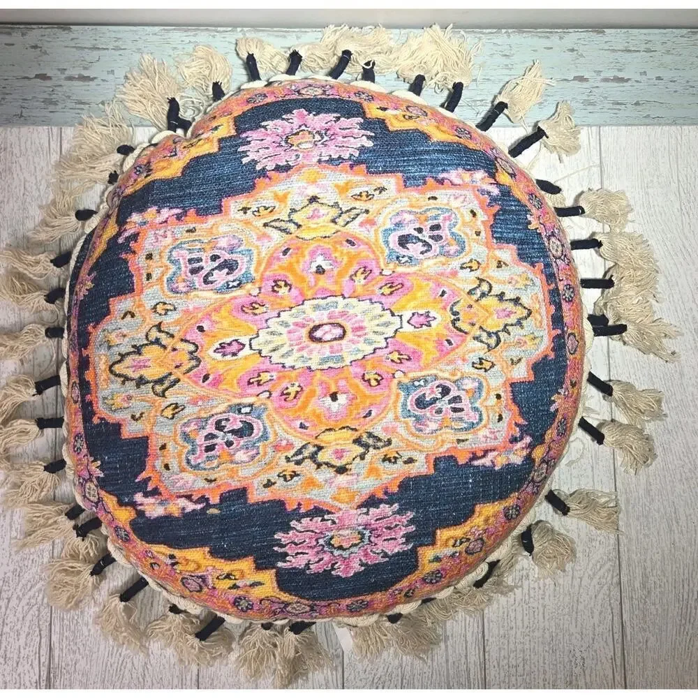 Bohemian-style Accent Pillow Multicolor Mandala Pattern Tassels 16